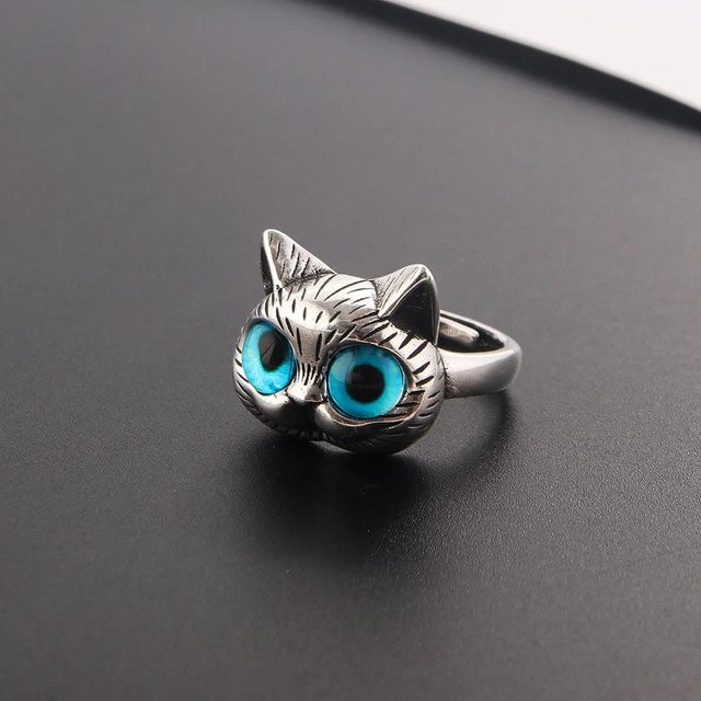 Happypilot Damenring Katzenform, Silber, Schwarz, Damen - Bild 1