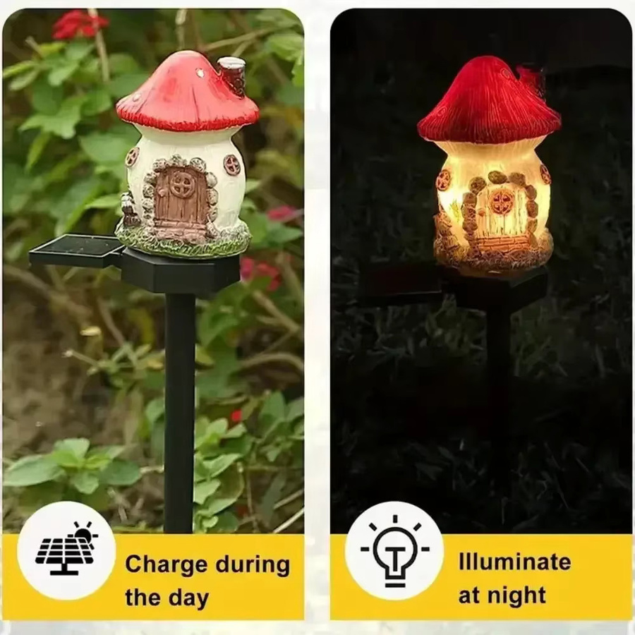 KDULIT Solar-Pilzhaus-Licht aus Harz in Multicolor als wasserdichte LED-Gartenleuchte zur Dekoration von Garten und Rasen - Bild 5