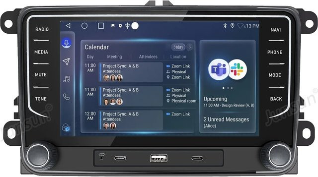 Junsun Autoradio mit Bluetooth und GPS für Touran Tiguan Golf 5 6 Passat, 6 GB RAM und 128 GB Speicher, Schwarz, 7 Zoll Display - Bild 1