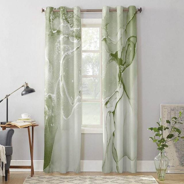 Super Six Fenstervorhang mit Marmor-Design in Salbeigrün, semi-transparent, Breite: 135 cm, Höhe: 115 cm - Bild 1