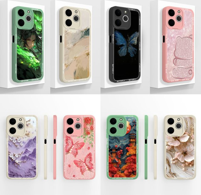 Stoßfeste Smartphone Hülle mit Schmetterlings- und Bären-Blumen-Design für Realme Note 70, 70T und 80 Lite in Multicolor - Bild 1