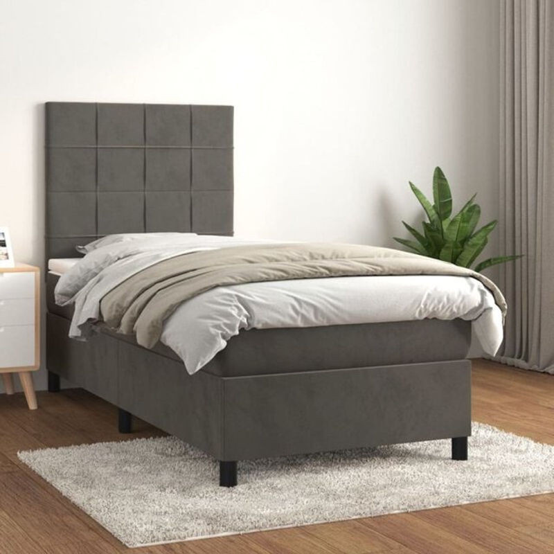 Vidaxl Boxspringbett mit Matratze aus Samt in Anthrazit B/T/H: 100 x 200 x 118 cm - Bild 1