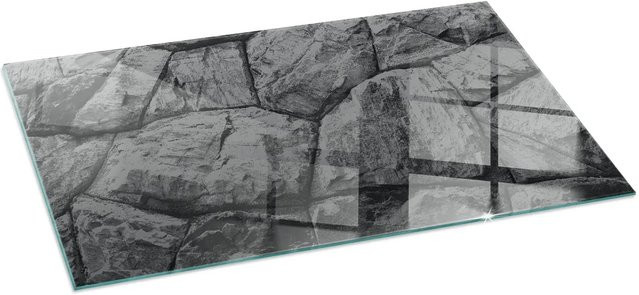 Tulup Glasplatte für Kamin in Grau mit Natursteinmuster, B/T: 140 x 70 cm - Bild 1