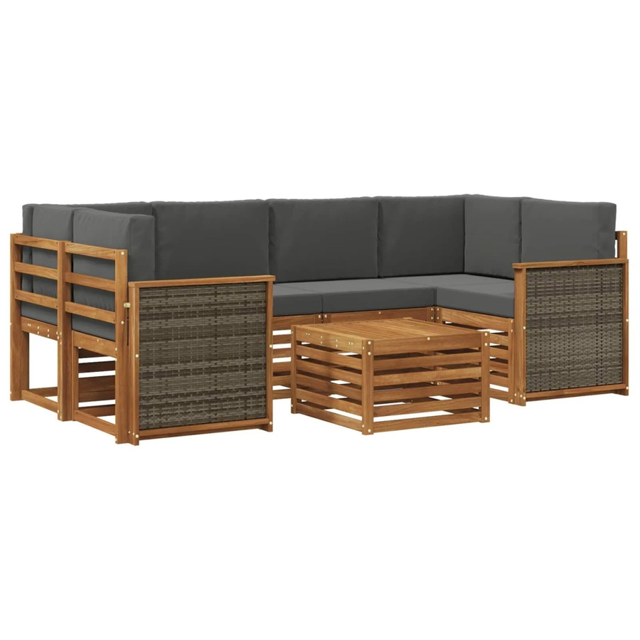 vidaXL Outdoor-Sofagarnitur L-Form aus Akazienholz mit 7 Kissen in Natur und Anthrazit - Bild 2