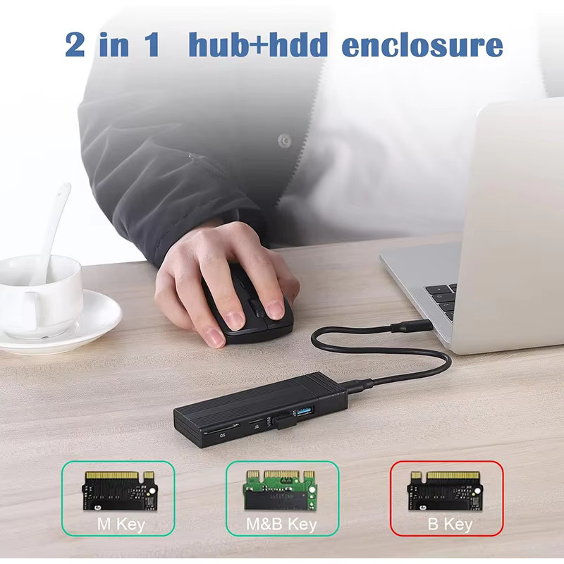 Lotorasia M.2 NVMe SSD-Gehäuseadapter USB 3.2 Gen 2 10 Gbit/s MKey B/M Key SSD-Leser Schwarz - Bild 2