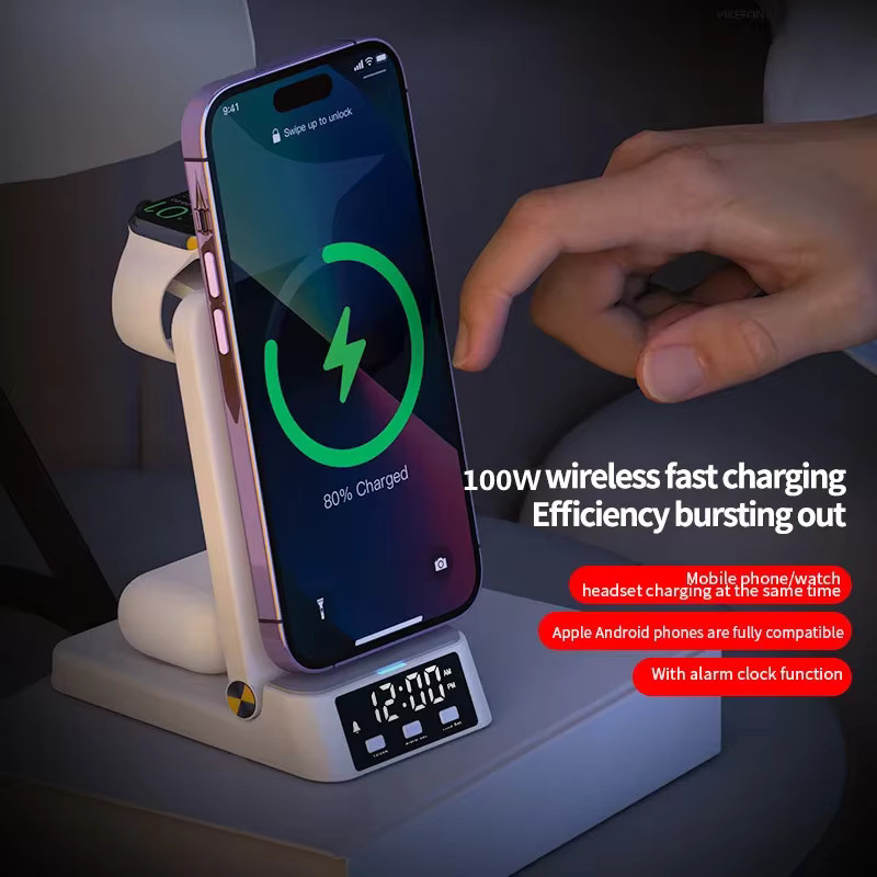 VIKEFON 3 in 1 kabellose Ladestation mit 30 W Schnellladefunktion für iPhone, Samsung, Apple Watch und AirPods Pro in Weiß - Bild 6