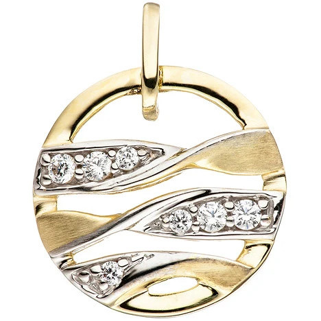 Colfem Anhänger rund, 333 Gelbgold bicolor, mattiert, Zirkonia, Unisex - Bild 1