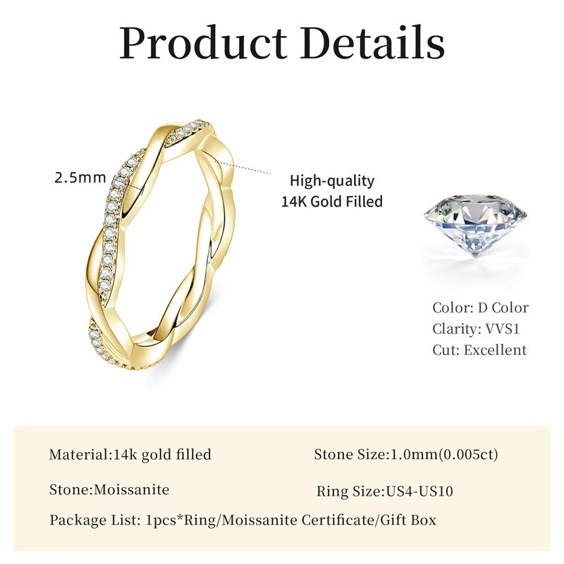 Lnngy Verlobungsring, Moissanit, 14 Karat Gold gefüllt, Damen - Bild 2