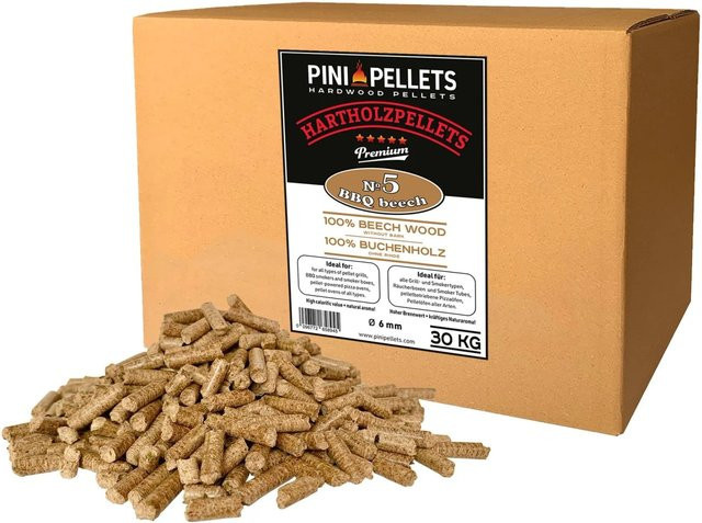PINI Grillpellets aus 100% Buche, 30 kg zum Grillen, Räuchern, Smoken und für den Pizzaofen - Bild 1