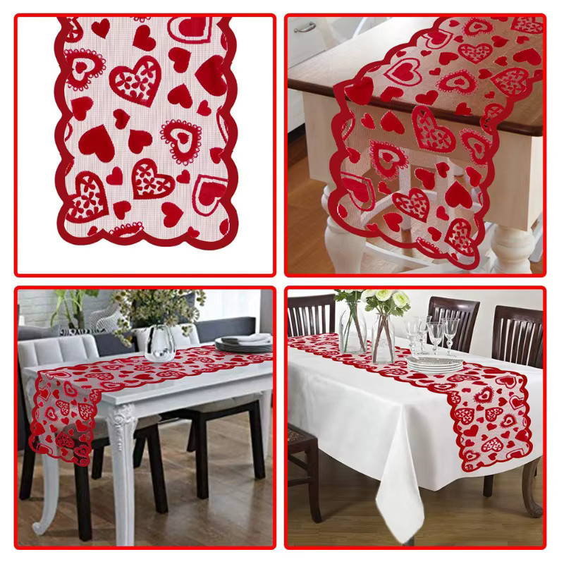 Basic Living Tischläufer mit Spitzenherz in Rot für Valentinstag, Hochzeit und Party - Bild 4