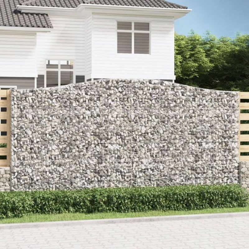 Vidaxl Gabionen mit Hochbogen aus verzinktem Eisen, 2 Stück, Farbe: Silber/Grau, B/T/H: 400 x 50 x 200/220 cm - Bild 1
