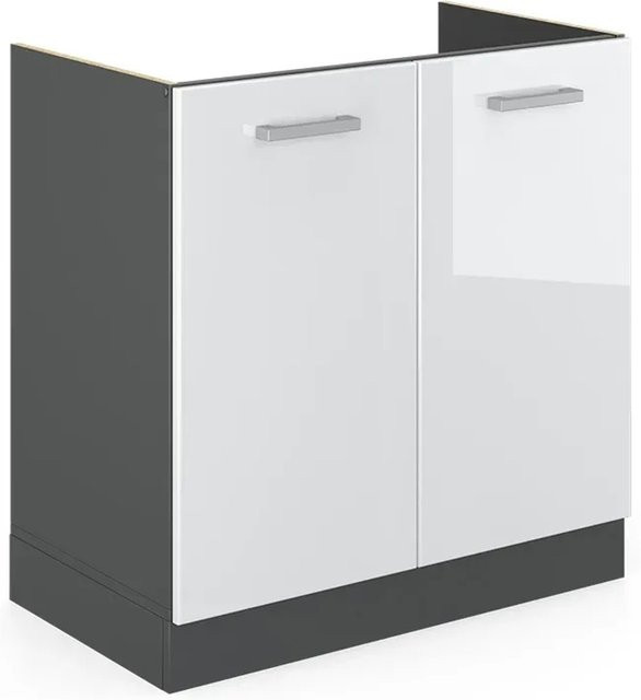 Vicco Spülenunterschrank R-Line Küchenschrank in Weiß Hochglanz und Anthrazit, Breite: 80 cm - Bild 2