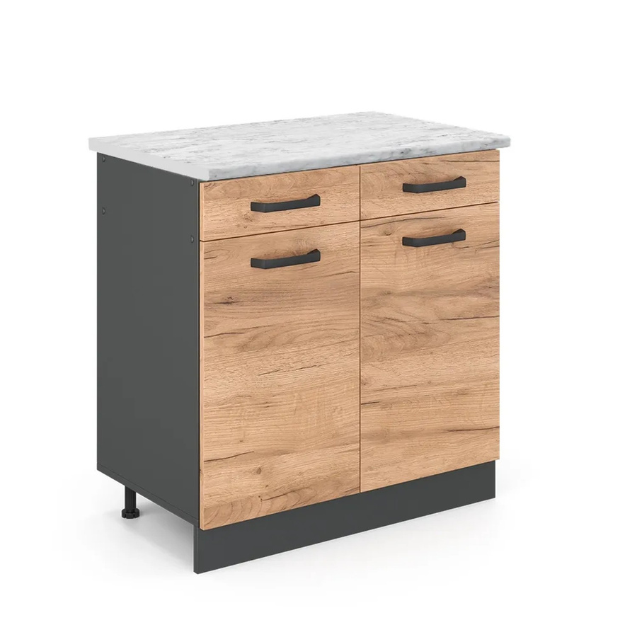Vicco Küchenunterschrank R-Line Schubladenschrank Goldkraft Eiche mit Marmor-Optik, Breite: 80 cm - Bild 2
