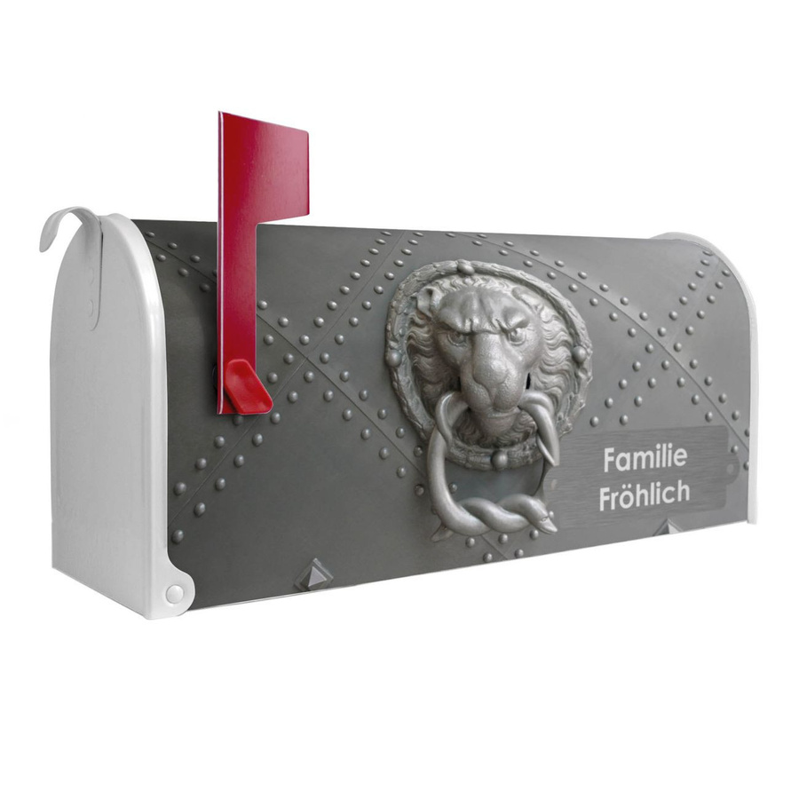 Banjado Amerikanischer Briefkasten in Weiß mit roter Fahne aus Stahl, B/H/T: 48,0 x 22,0 x 17,0 cm - Bild 1