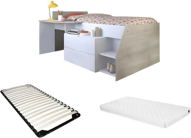 Vente-unique Bettkombination Gisele in Weiß mit floralem Design, Breite: 90 cm, Länge: 190 cm - Bild 1