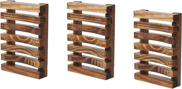 3er-Set Koogeelife Seifenschalenhalter aus Holz in Braun mit Vintage-Design und selbstentwässernder Funktion - Bild 1