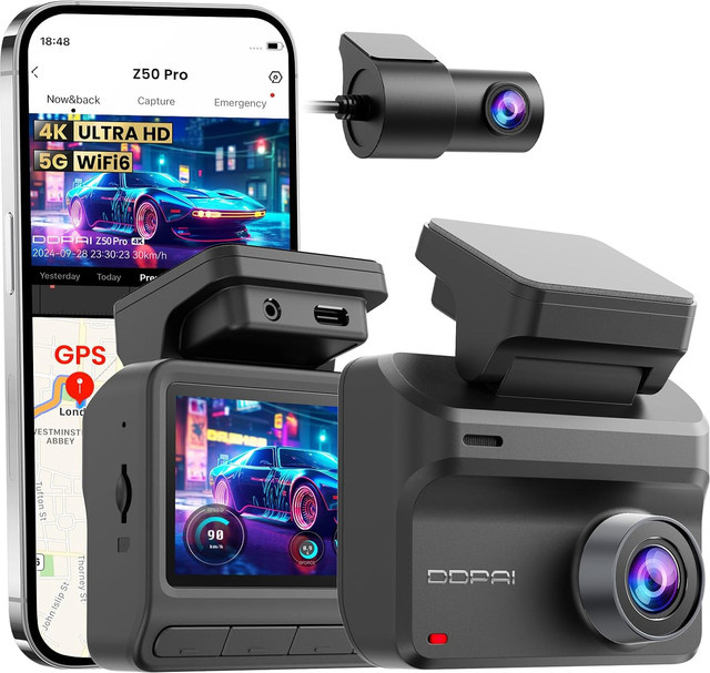 DDPAI Dashcam Z50 Pro 4K UHD Dual-Channel Autokamera mit GPS, WLAN und 3-Zoll-IPS-Display in Schwarz - Bild 2