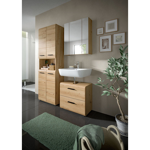 Waschbeckenunterschrank xonox.home in Eichenoptik Braun mit Türen und Schubladen, B/H/T: 60 x 55 x 60 cm - Bild 2
