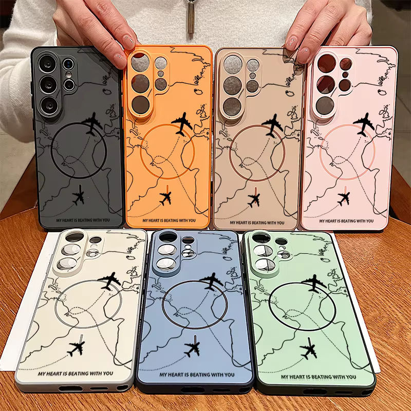 Magnetische Handyhülle MOESOE mit Flugrouten-Muster für Samsung Galaxy S26 S25 S24 S23 S22 Ultra Edge FE A56 A37 A17 A55 A36 A16 A15 in Pink und Mehrfarbig - Bild 5