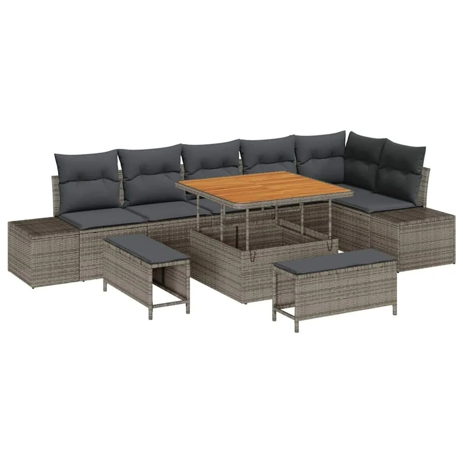 vidaXL Gartensofa-Set aus Poly-Rattan in Grau mit Kissen, Ottomane und Couchtisch inklusive integriertem Stauraum - Bild 2
