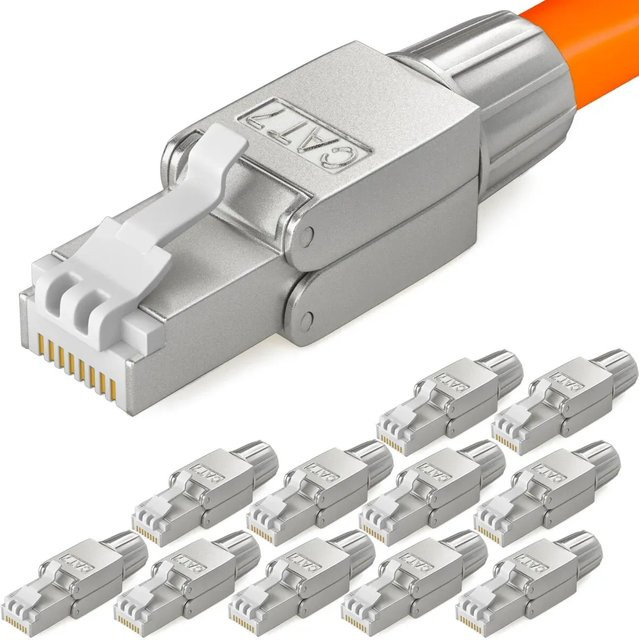 hb-digital CAT7 Netzwerkstecker RJ45 LSA STP Ethernet LAN schmal, Silber - Bild 1