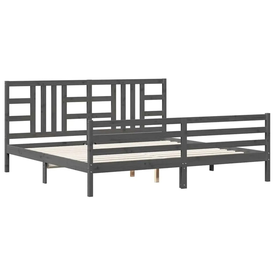 vidaXL Massivholzbett aus Kiefernholz mit Kopfteil in Grau, rustikale Optik, B/T/H: 200 x 200 x 205,5 cm - Bild 2
