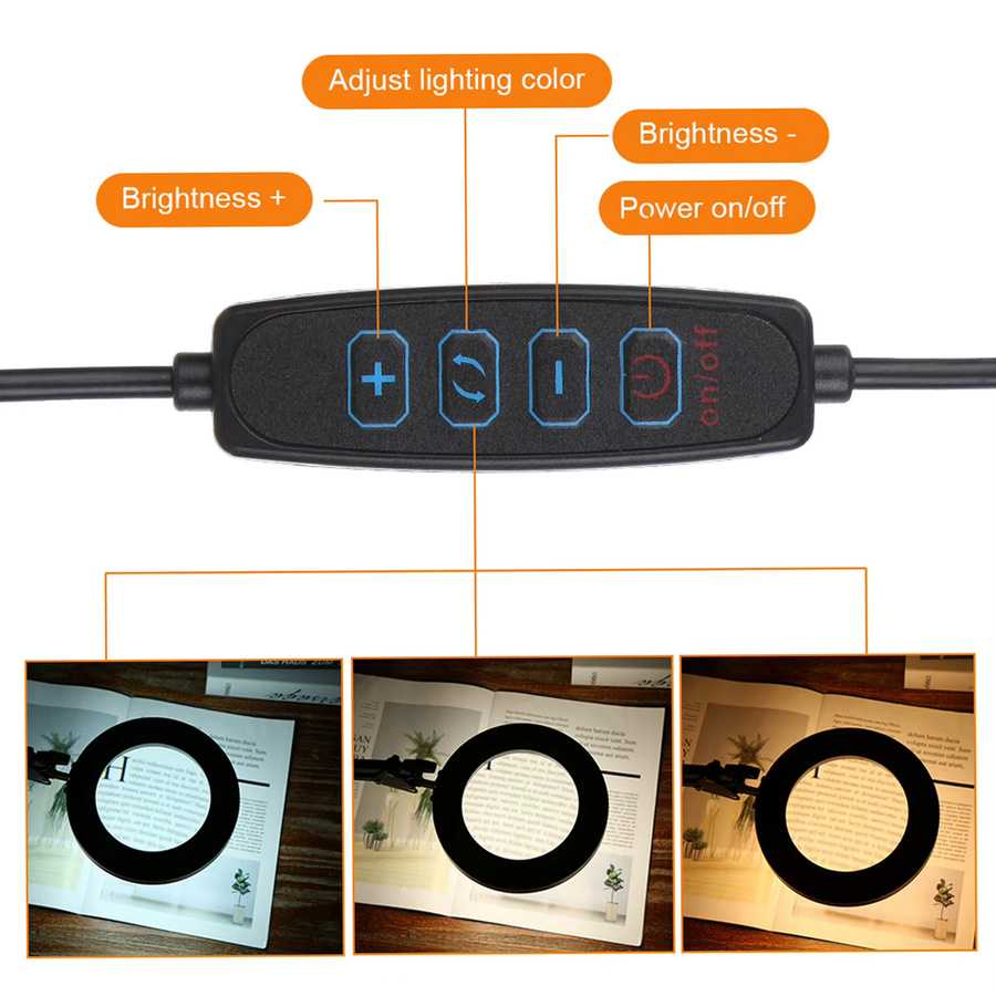 Tomshine Flexible Klemm-Tischlampe mit 8-facher Lupe, Dimmbare LED Schreibtischleuchte in Schwarz - Bild 4