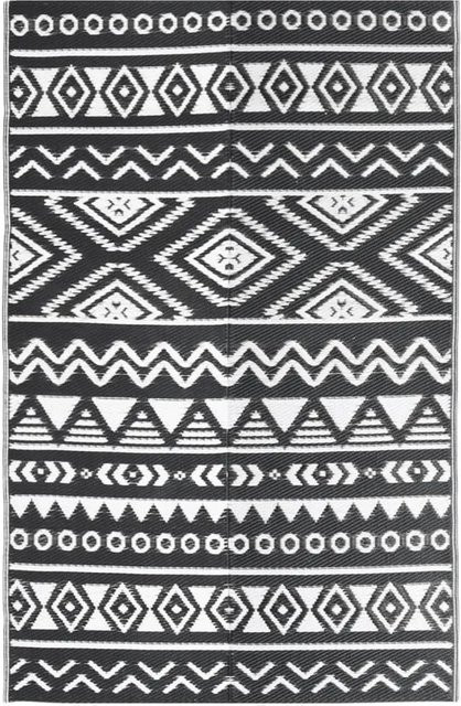 vidaXL Outdoorteppich mit Jacquard-Muster in Schwarz, B/T: 190 x 290 cm, Polypropylen (PP) - Bild 1