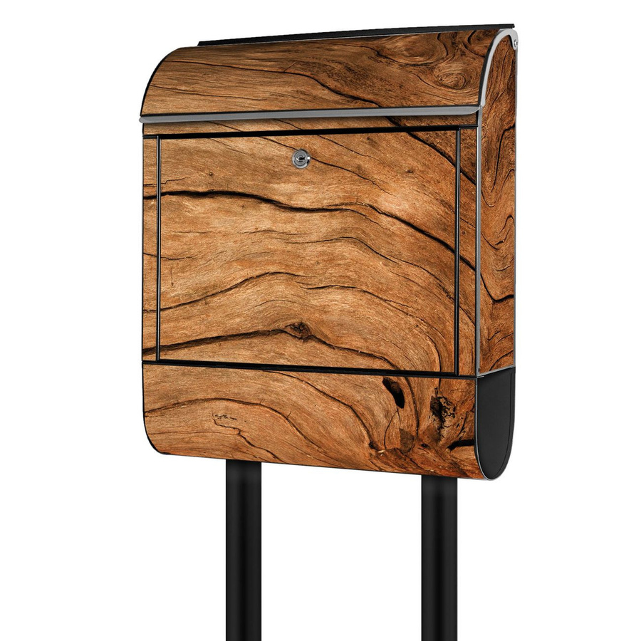 banjado Standbriefkasten groß mit Motiv Trockenes Holz in Schwarz und Braun, pulverbeschichtet, inklusive Zeitungsfach, H x B x T: 161,5 x 38 x 16 cm - Bild 1