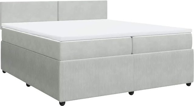 vidaXL Boxspringbett mit Matratze in Hellgrau aus Samt mit USB-Anschluss und Unterbettbeleuchtung B/T: 200 x 200 cm - Bild 1