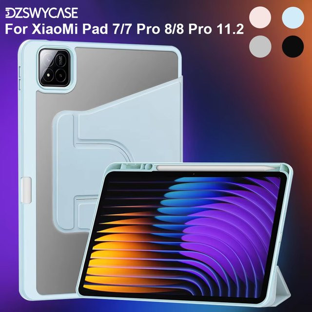 DZSWYCASE 360 Grad drehbare Schutzhülle für Xiaomi Pad 7/7 Pro und Pad 8/8 Pro 2024/2025 11,2 Zoll mit Stifthalter und Auto Schlaf-Wach-Funktion in Blau - Bild 1