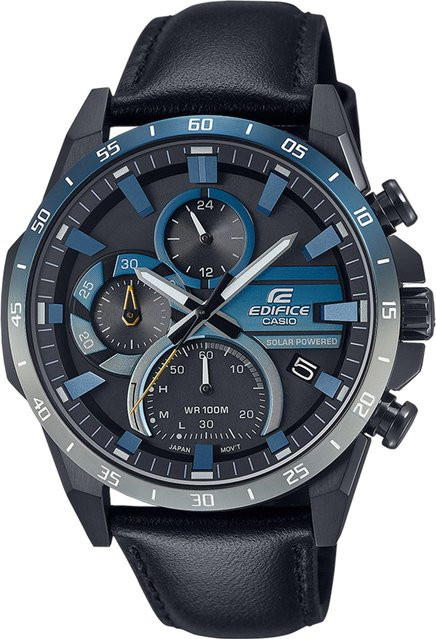 Casio Chronograph Herrenuhr, Solar, Edelstahl, Blau, 46 mm, 10 ATM - Bild 1