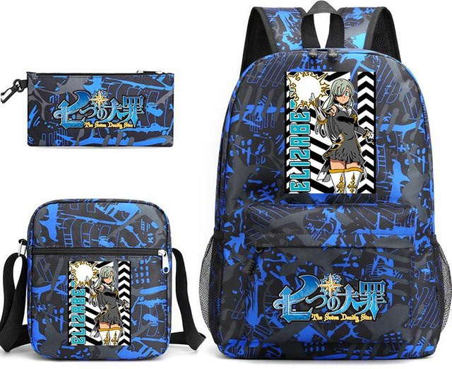 Bandai Anime The Seven Deadly Sins Schulrucksack-Set in Blau mit Umhängetasche und Federmäppchen für Kinder und Jugendliche - Bild 1