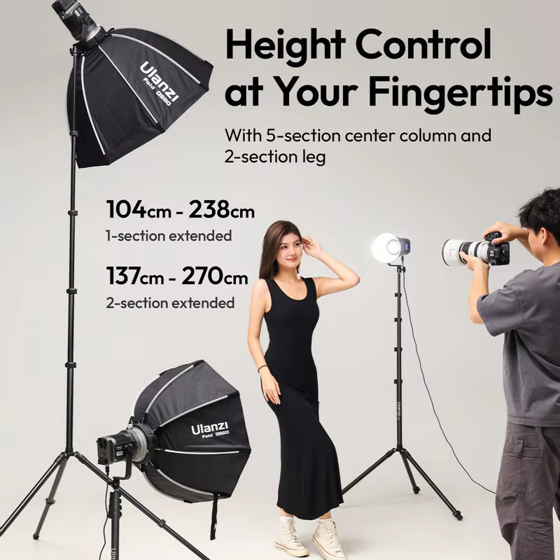 Ulanzi T270 Faltbares Lichtstativ für Kamera und COB LED Softbox in Schwarz mit Universalhalterung und 6 kg Traglast - Bild 3