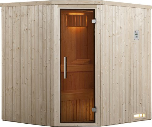 Weka Element-Ecksauna Kiruna 2 BioS Sparset mit 4,5 kW Ofen und Glastür, Farbe: beige, B/H/T: 194 x 199 x 177 cm - Bild 3