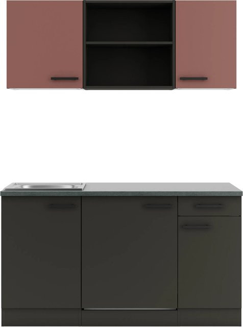 OPTIFIT Miniküche Nizza407/Madrid420 in Rostrot und Anthrazit mit modernem Design, Breite: 150 cm - Bild 1