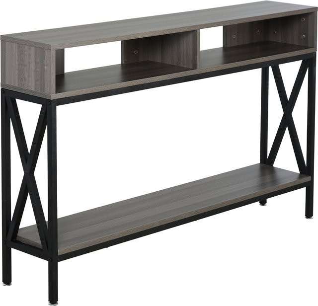 HOMCOM Konsolentisch im Industriestil als Mehrzweck-Eingangstisch, Grau und Braun, B/T/H: 120 x 23,5 x 75 cm - Bild 1