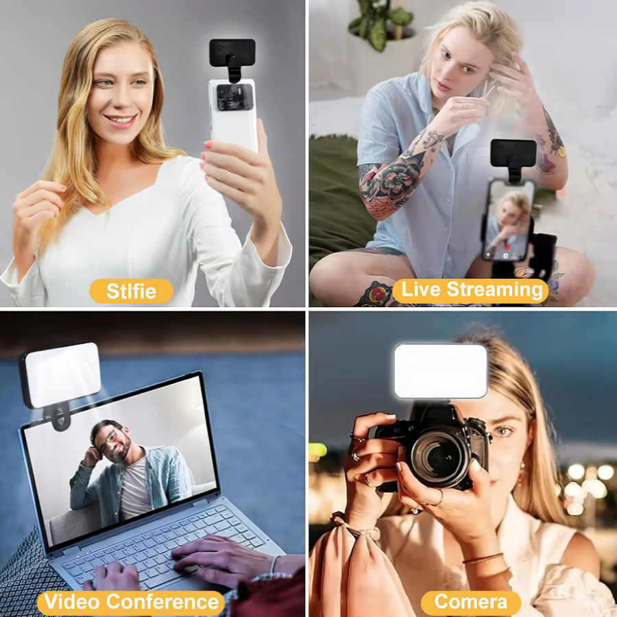 DO AS YOU WISH Mini-Selfie-Fülllicht mit 3 Farbmodi und einstellbarer Helligkeit, wiederaufladbare LED-Leuchte zum Anklipsen für Mobiltelefone und Computer - Bild 3