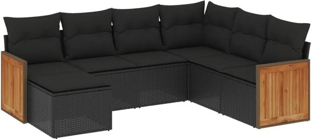 vidaXL 7-tlg Garten-Sofagarnitur in L-Form aus schwarzem Poly-Rattan mit UV-beständigen Kissen - Bild 1