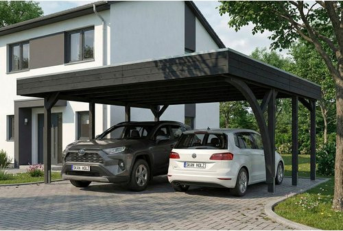 SKANHOLZ Carport Friesland mit Einfahrtsbogen aus Fichte in Anthrazit und Schwarz, B/T: 546 x 555 cm - Bild 1
