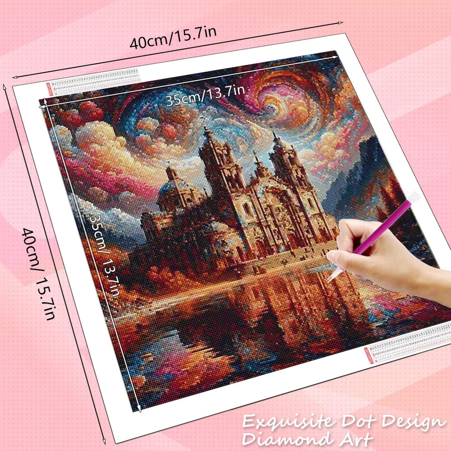 HUACAN Diamant-Mosaik Wandbild Mondlandschaft Rund, Mehrfarbig, Durchmesser: 20 cm - Bild 1