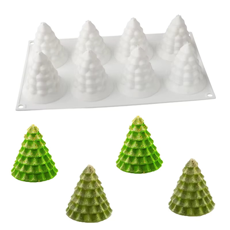SHENHONG Silikon-Kuchenform Weihnachtsbaum-Design, 8 Zellen, Weiß - Bild 2
