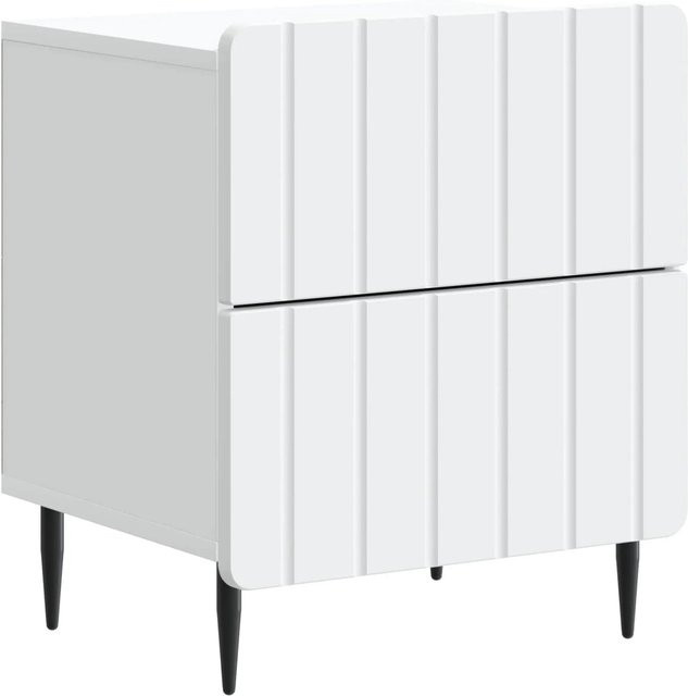 vidaXL Nachttisch in Weiß aus Holzwerkstoff mit modernem Streifen-Design, B/T/H: 43 x 34,5 x 49,5 cm - Bild 1