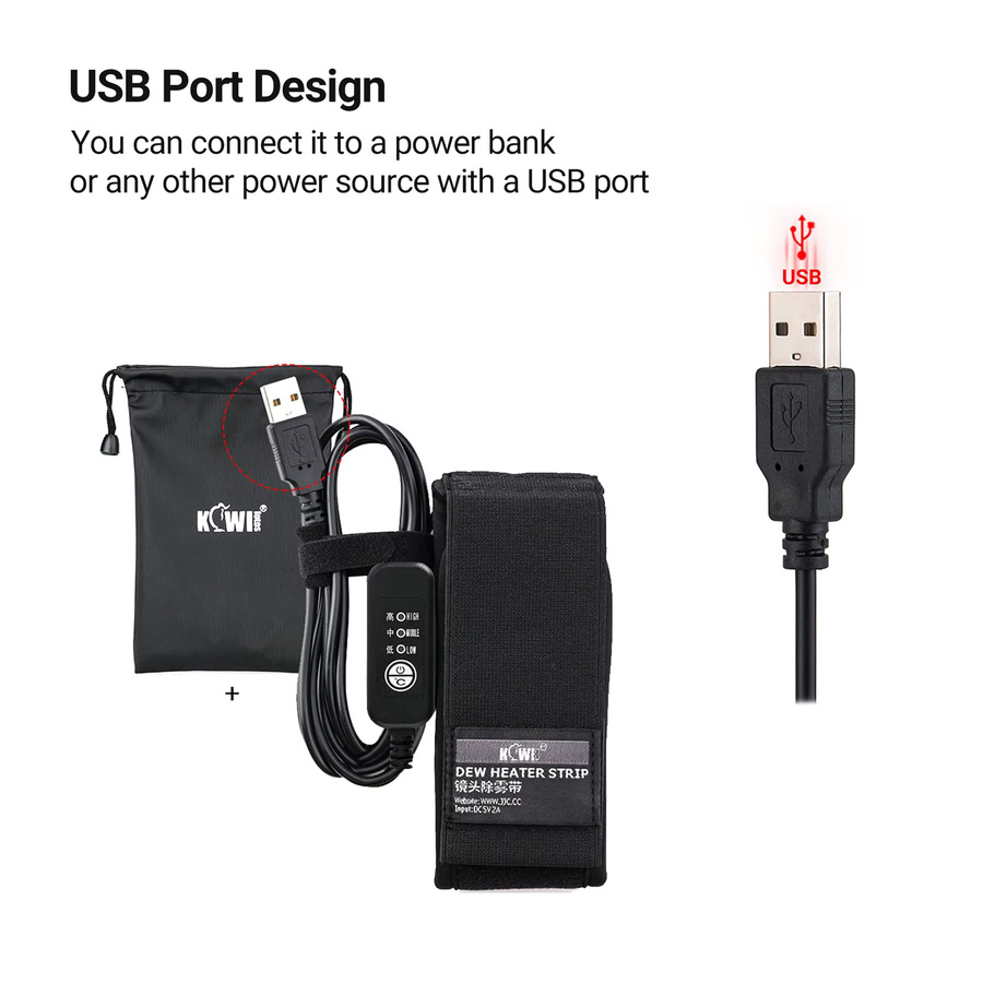 KIWIFOTOS USB-C Objektiv-Heizband zur Tau-Prävention für DSLR Kameras in Schwarz - Bild 3