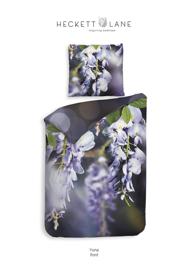 Heckett & Lane Mako-Satin Eco Bettwäsche Yuna Lila Blumen, B/H: 155 x 220 cm mit Kissenbezug 80 x 80 cm - Bild 1