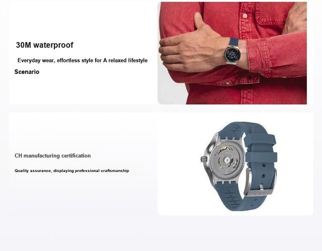 Swatch Armbanduhr Automatik, Edelstahlgehäuse, 42 mm, Kautschukarmband, Herren - Bild 1