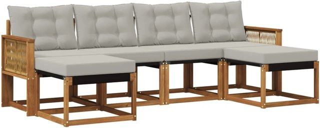 vidaXL Outdoor-Sofagarnitur aus Akazienholz mit 6 Kissen in Natur und Hellgrau - Bild 1