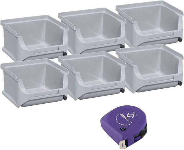 vasalat Set Stapelboxen aus Kunststoff, Grau, 6 Stück, B/T/H: 10,2 x 10,0 x 1,0 cm - Bild 1