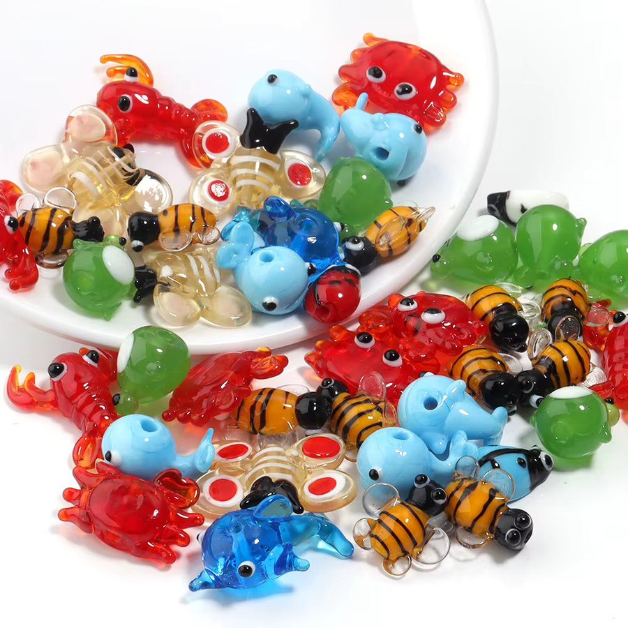 Glasperlen Tier Motive, Bunt, Cartoon Krabbe Garnele Frosch Fisch, DIY - Bild 5