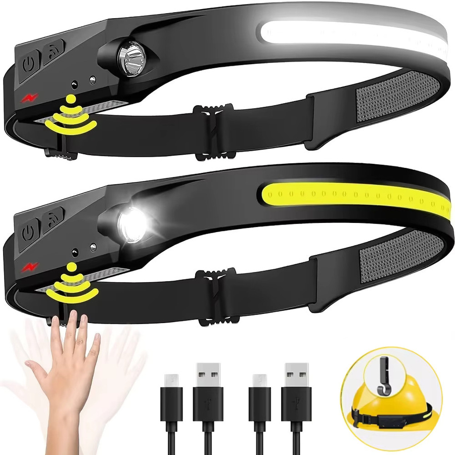 Heinast COB LED Stirnlampe mit Bewegungssensor, USB-aufladbar, Schwarz/Weiß - Bild 2